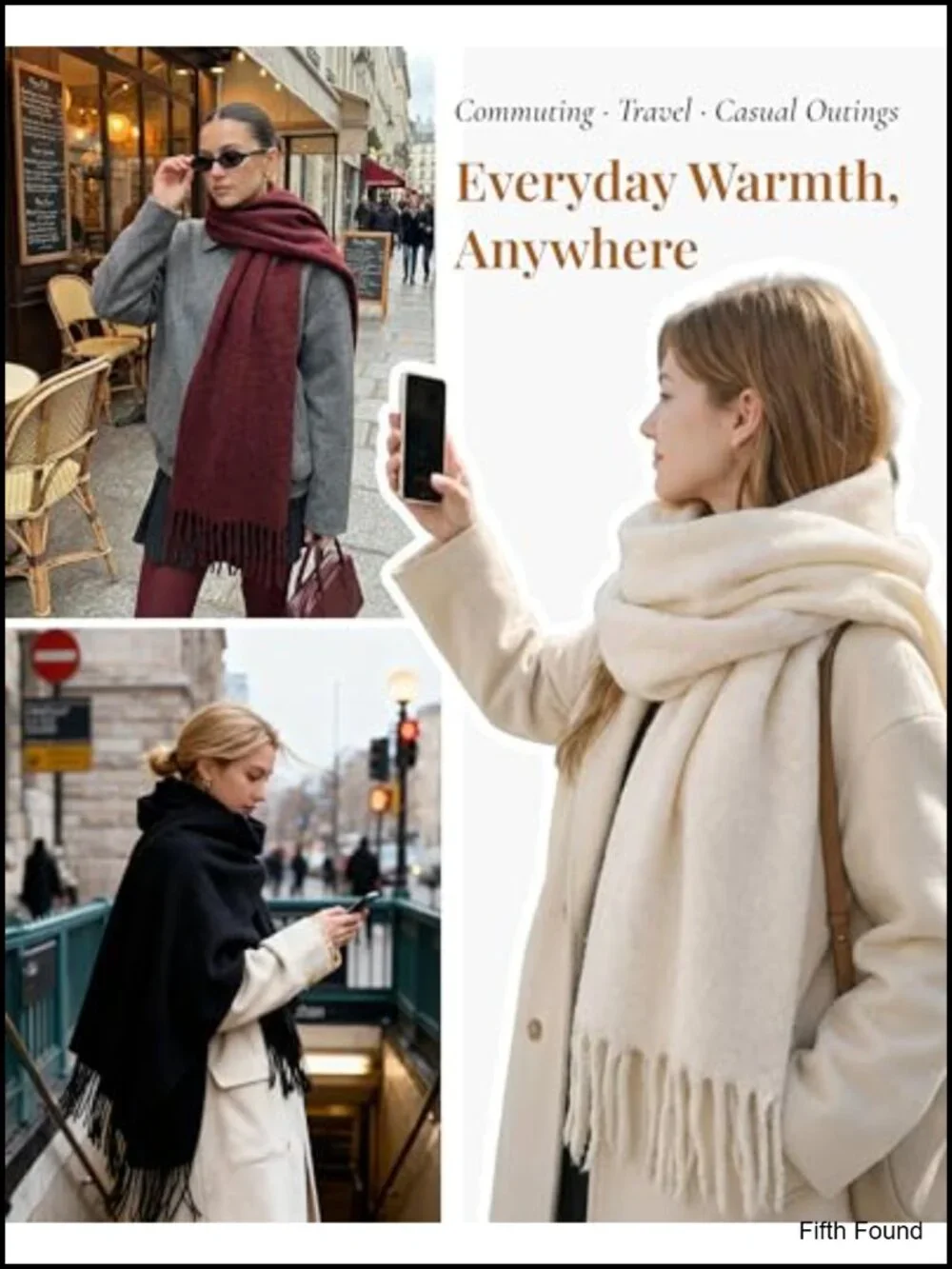 Oversized Cashmere-Feel Winter Scarf Fringe Shawl Wrap